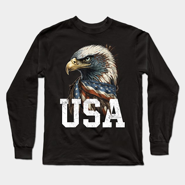 Patriotic Bald Eagle 4th Of July Men USA American Flag Long Sleeve T-Shirt by urlowfur